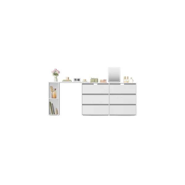 Commode avec Etagère Blanc Neige Meuble de Rangement Bureau de Travail Coiffeuse Femme