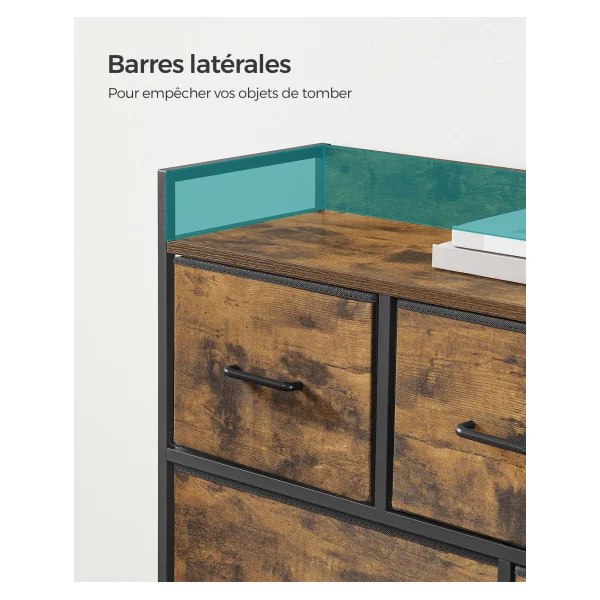 Commode de Rangement 7 Tiroirs Marron Rustique et Noir Meuble de Rangement 3 niveaux
