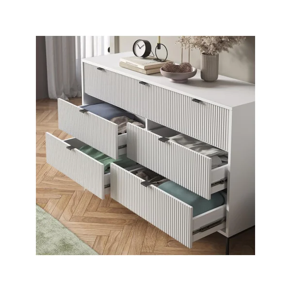 Commode de Salon Blanche Design Graphique 7 tiroirs Commode Chambre Moderne Buffet