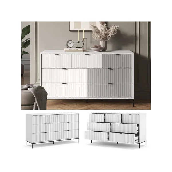 Commode de Salon Blanche Design Graphique 7 tiroirs Commode Chambre Moderne Buffet