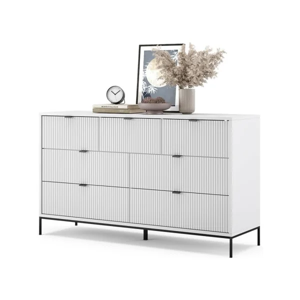 Commode de Salon Blanche Design Graphique 7 tiroirs Commode Chambre Moderne Buffet