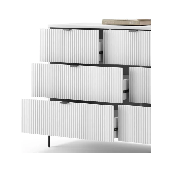 Commode de Salon Blanche Design Graphique 7 tiroirs Commode Chambre Moderne Buffet