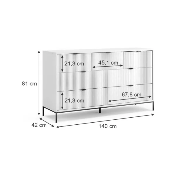 Commode de Salon Blanche Design Graphique 7 tiroirs Commode Chambre Moderne Buffet