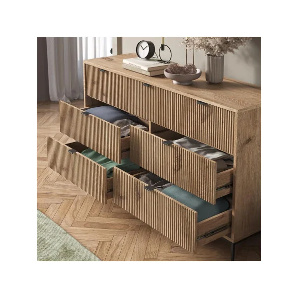 Commode de Salon Chêne Design Graphique 7 tiroirs Commode Chambre Moderne Buffet