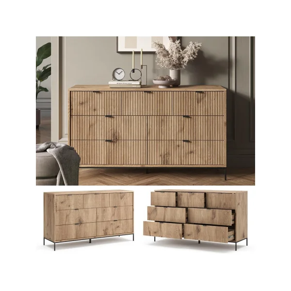 Commode de Salon Chêne Design Graphique 7 tiroirs Commode Chambre Moderne Buffet