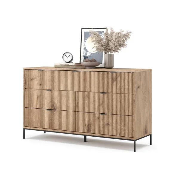 Commode de Salon Chêne Design Graphique 7 tiroirs Commode Chambre Moderne Buffet
