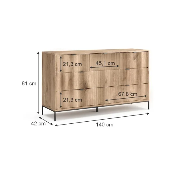 Commode de Salon Chêne Design Graphique 7 tiroirs Commode Chambre Moderne Buffet