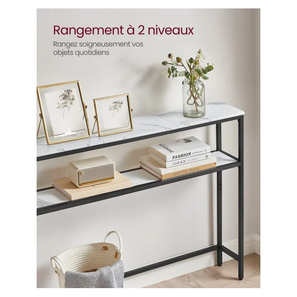 Console d'Entrée 100 x 20 x 80 cm Blanc Marbré et Noir Table d'Entrée ou Couloir