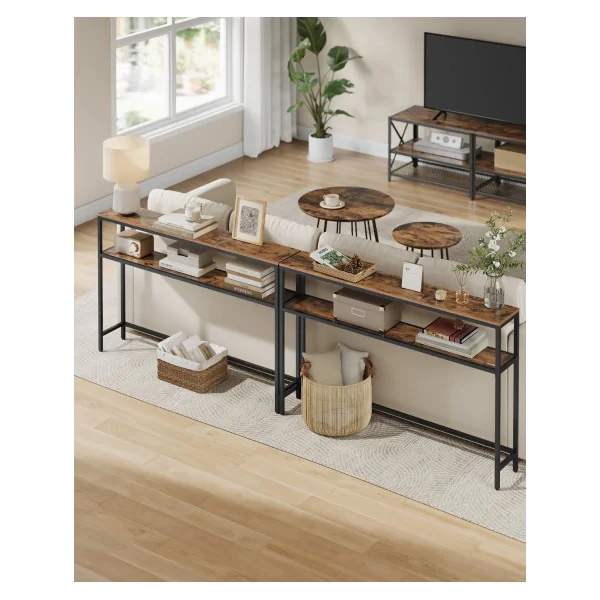 Console d'Entrée Console Couloir 120 x 20 x 80 cm Table Etroite d'Entrée Marron Rustique et Noir