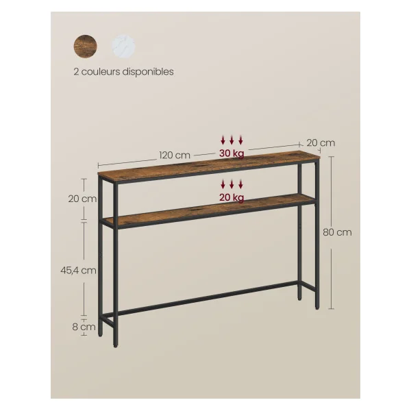 Console d'Entrée Console Couloir 120 x 20 x 80 cm Table Etroite d'Entrée Marron Rustique et Noir