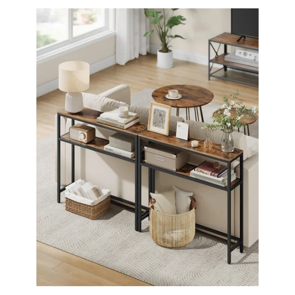 Console d'Entrée pour Couloir 2 Niveaux Marron Rustique et Noir
