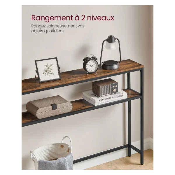 Console d'Entrée pour Couloir 2 Niveaux Marron Rustique et Noir