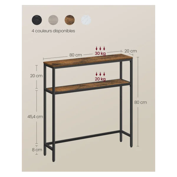 Console d'Entrée pour Couloir 2 Niveaux Marron Rustique et Noir