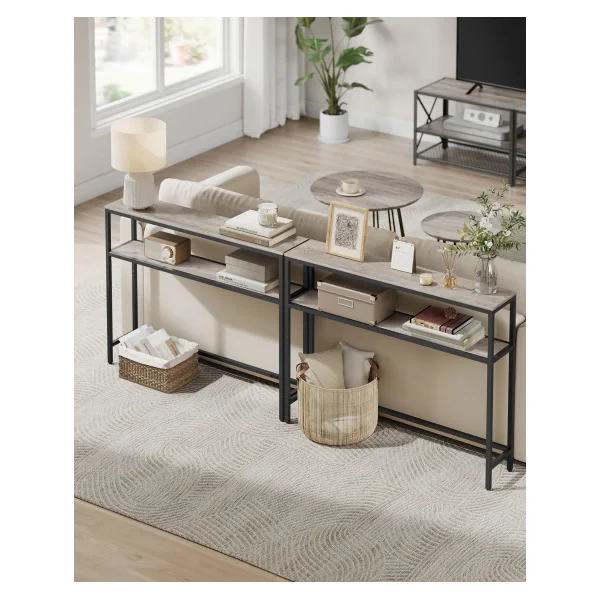 Console d'Entrée Table d'Entrée pour Couloir 100 x 20 x 80 cm Grège Chiné et Noir 2 Niveaux