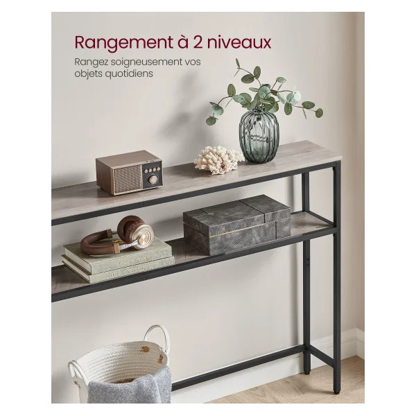 Console d'Entrée Table d'Entrée pour Couloir 100 x 20 x 80 cm Grège Chiné et Noir 2 Niveaux