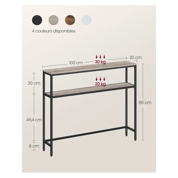 Console d'Entrée Table d'Entrée pour Couloir 100 x 20 x 80 cm Grège Chiné et Noir 2 Niveaux