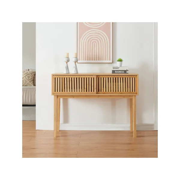 Console en Bambou 110 cm Portes Coulissantes Table de Travail en Bambou Console d'Entrée en Bambou