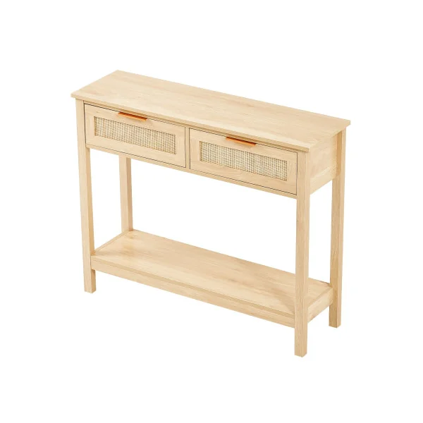 Console en Rotin Naturel avec Etagère 2 tiroirs Table d'Entrée Couloir Séjour Chambre