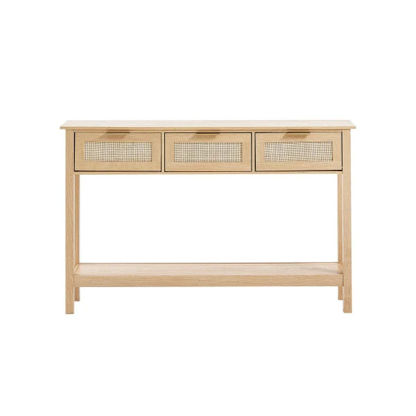 Console en Rotin Naturel avec Etagère 3 tiroirs Table d'Entrée Couloir Séjour Chambre
