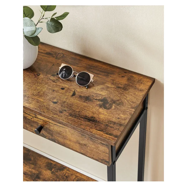 Console Industrielle Console 2 Tiroirs Métal et Marron Rustique Table d'Entrée