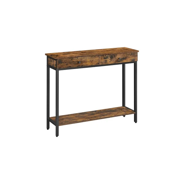 Console Industrielle Console 2 Tiroirs Métal et Marron Rustique Table d'Entrée