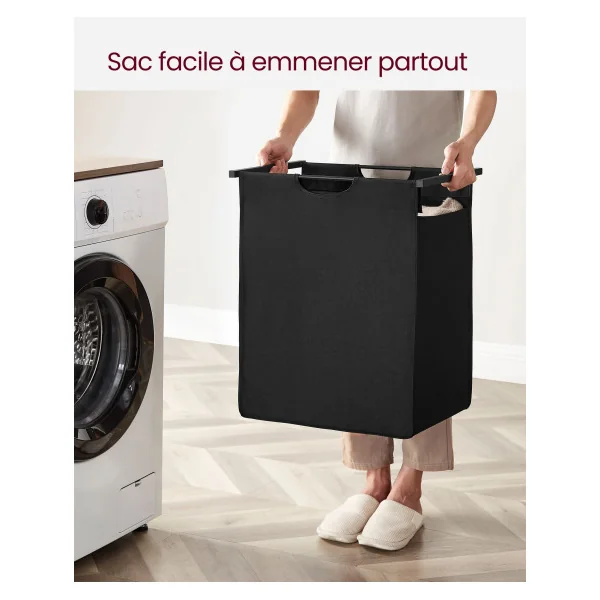 Corbeille à Linge Cadre Acier Panier à Linge avec Etagère Marron Rustique Noir