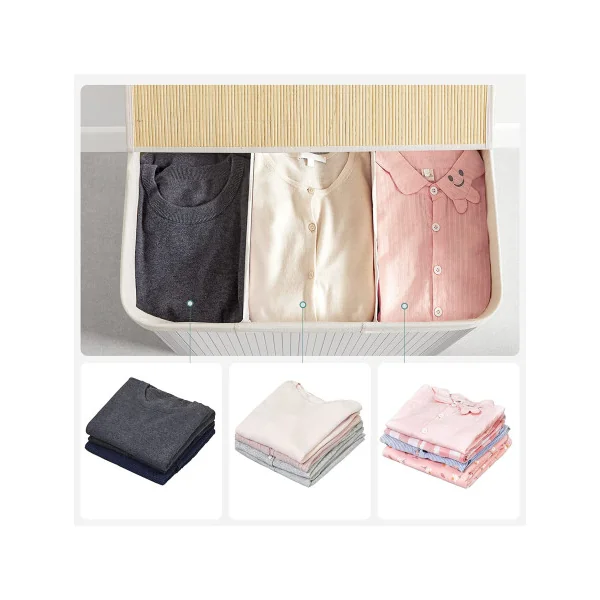 Corbeille à Linge en Bambou Blanc Panier à Linge 3 Bacs