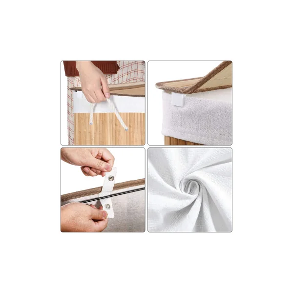 Corbeille à Linge en Bambou Panier à Linge 3 Bacs Boisé