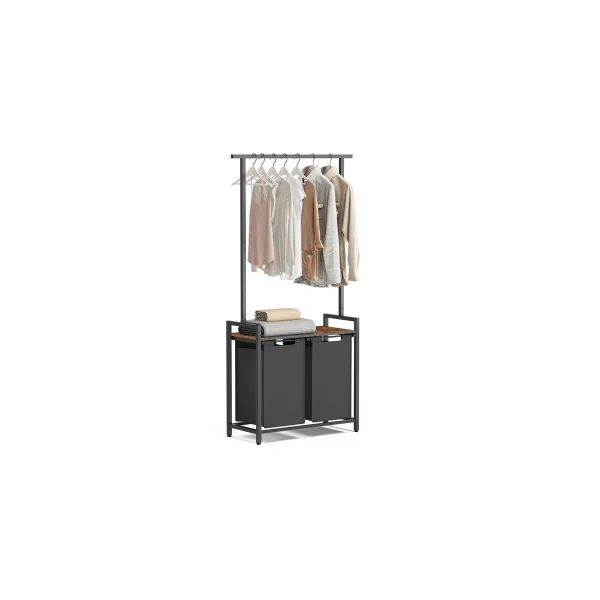 Corbeille à Linge Sale 2 x 46L Panier à Linge Double avec Barre pour Vêtements