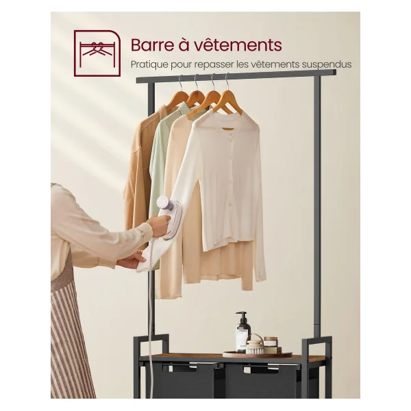 Corbeille à Linge Sale 2 x 46L Panier à Linge Double avec Barre pour Vêtements