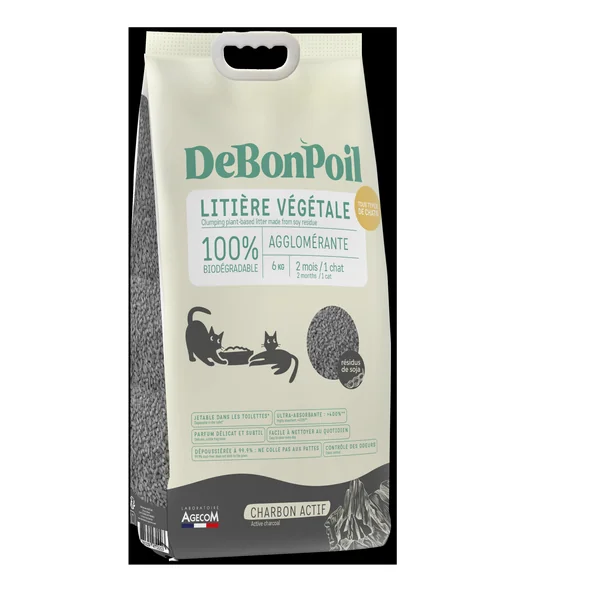 DeBonPoil LITIERE VEGETALE AU CHARBON ACTIF 15L