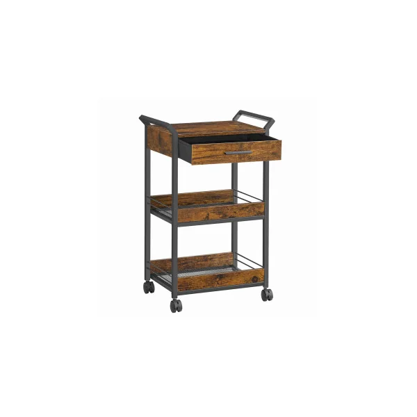 Desserte Cuisine Chariot Rangement 3 Niveaux Mobile avec Frein Marron Rustique et Noir