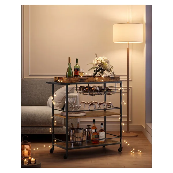 Desserte Cuisine Industriel Plateau Amovible Marron Rustique et Noir Chariot de Cuisine Mobile