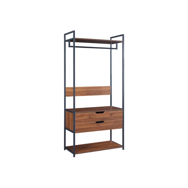 Dressing Ouvert Portant à Vêtements avec Etagères 2 Tiroirs 84 x 40 x 180 cm Meuble d'Entrée Noyer et Noir