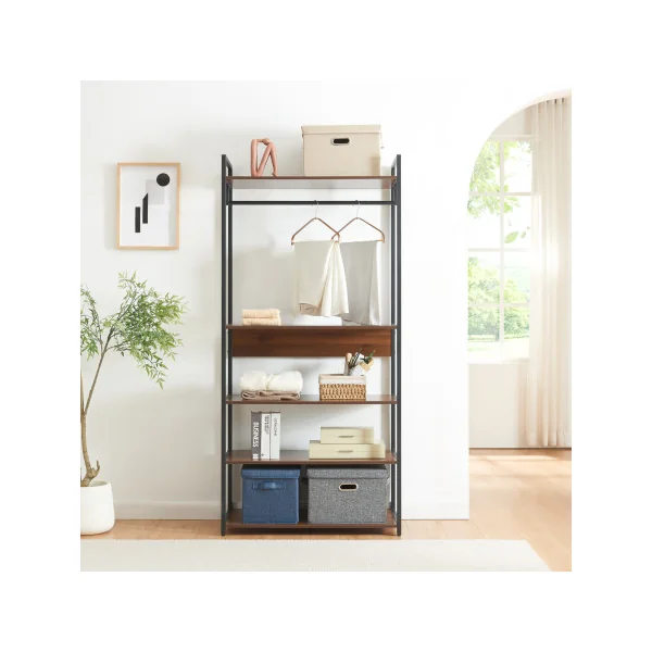 Dressing Ouvert Portant à Vêtements avec Etagères 84 x 40 x 180 cm Meuble d'Entrée Noyer et Noir