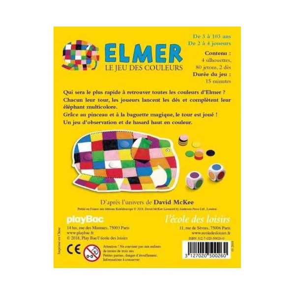 Elmer le jeu des couleurs - L'école des loisirs