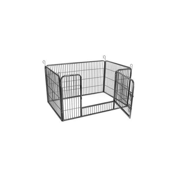Enclos Chien Parc Chien Rectangulaire Gris avec Porte Enclos en Métal