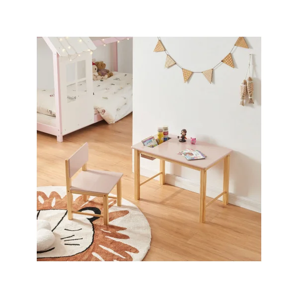 Ensemble Bureau et Chaise Enfant Naturel Rose Style Scandinave