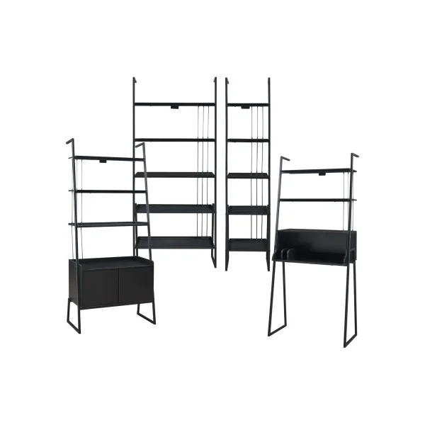 Ensemble Bureau Industriel et Etagère Echelle Noir 5 Niveaux avec Placard Moderne