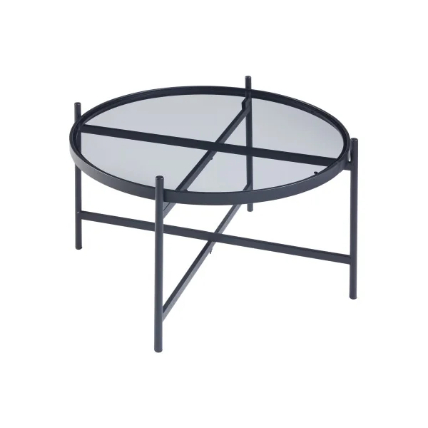 Ensemble de 2 Tables Basses en Verre Trempé et Acier Noir Table Salon Moderne