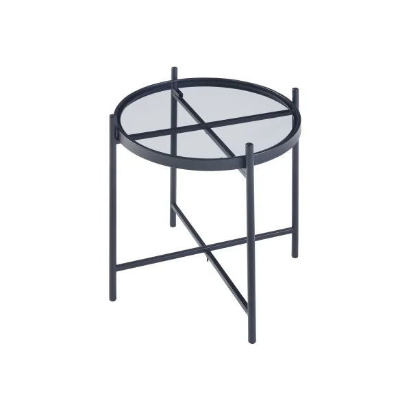 Ensemble de 2 Tables Basses en Verre Trempé et Acier Noir Table Salon Moderne