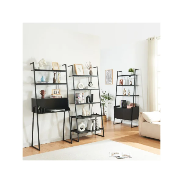 Ensemble de 3 Meubles avec Etagères et Bureau Noir Style Industriel