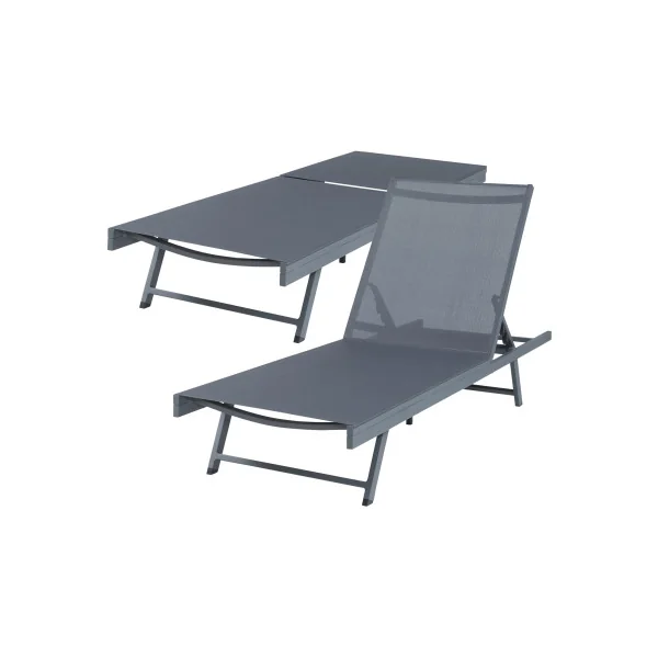 Ensemble de Chaises Longues de Jardin en Aluminium Anthracite Table Plateau Verre Transats