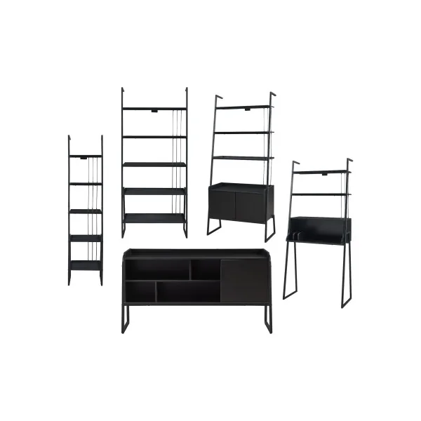 Ensemble de Meubles Noir avec Bureau et Etagères 5 Niveaux Meuble TV Style Industriel
