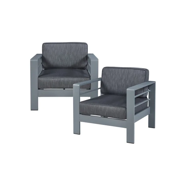 Ensemble de Salon de jardin en Aluminium 3 pièces avec Table Plateau Verre et Fauteuils