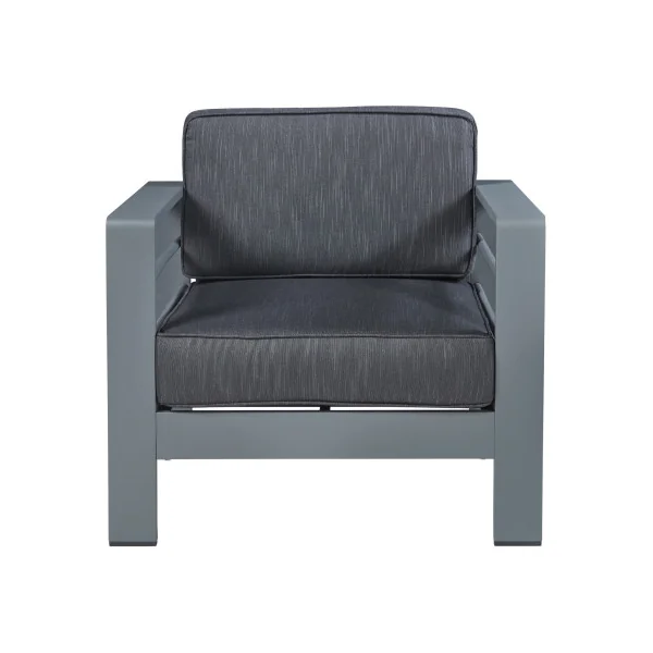 Ensemble de Salon de jardin en Aluminium 3 pièces avec Table Plateau Verre et Fauteuils