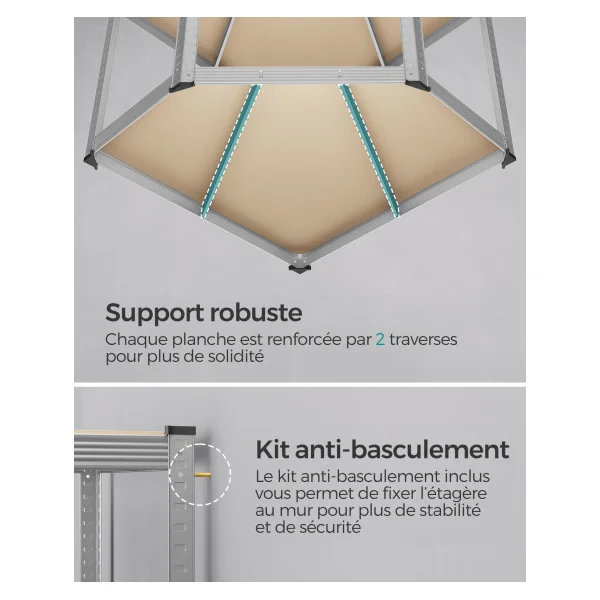 Ensemble d’Etagères d’Angle à 5 niveaux 180x180x180 cm en Acier Rack Rangement