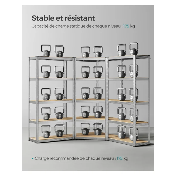 Ensemble d’Etagères d’Angle à 5 niveaux 180x180x180 cm en Acier Rack Rangement