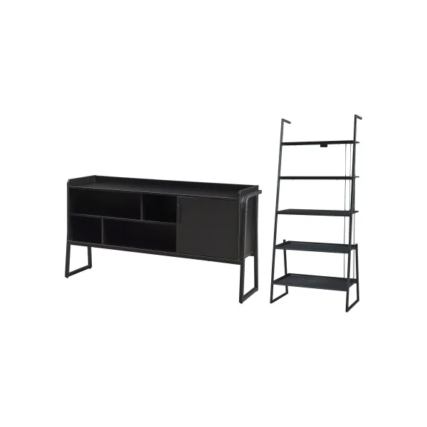 Ensemble Meuble TV et Etagère Echelle 5 Niveaux Noir Style Industriel