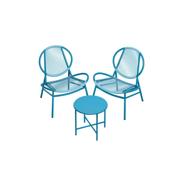 Ensemble Salon de Jardin 3 Pièce Bleu 1 Table 2 Chaises Mobilier d’Intérieur et d’Extérieur